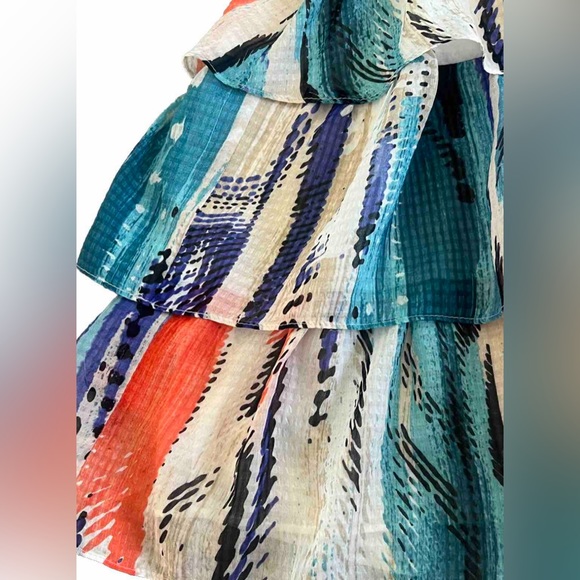 GUESS Tiered Ruffled Purple Orange Cream Summer Chiffon Mini Skirt Size Small - Picture 3 of 7